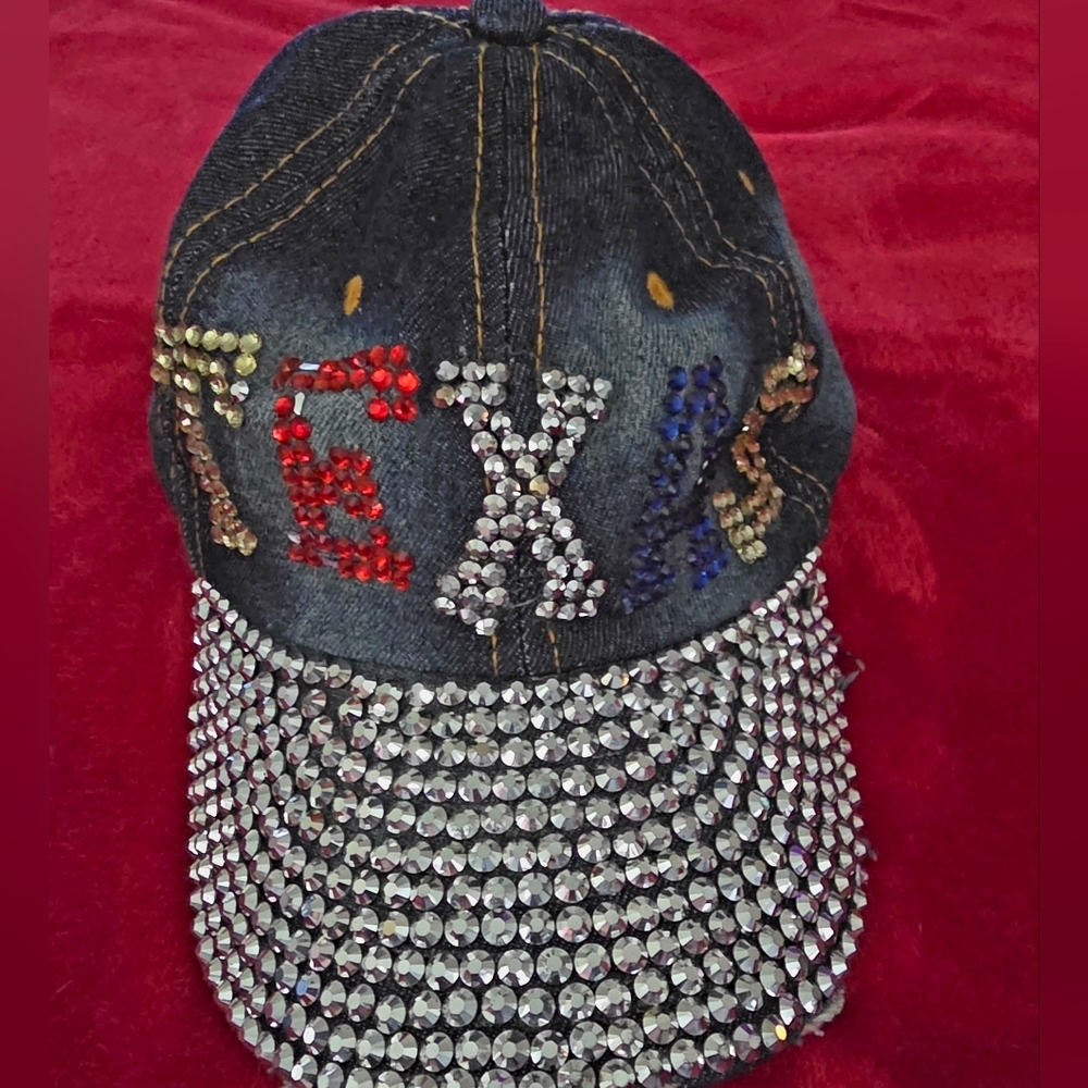 📣 Denim Texas🌟 Blinged Out Ball Cap 🧢 Colors Red ❤️White 🤍Blue 💙Adjustable